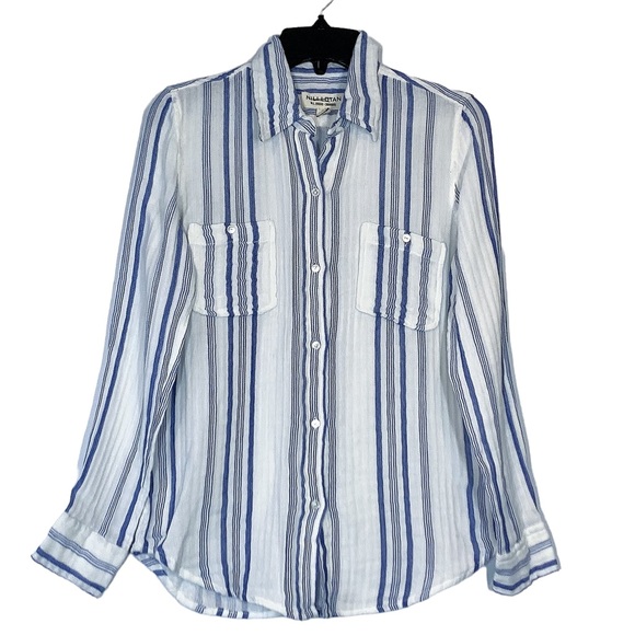 Nili Lotan Striped Kaya Button-Up Shirt in Blue & White Stripe - Picture 4 of 13